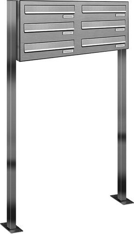 AL Briefkasten-System für 6 Parteien mit Zaundurchwurf, silberfarben, B/H/T: 153,336 x 150,0 x 27,5 cm - Bild 1