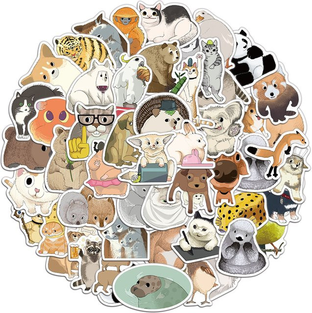 50 Stück Niedliche Cartoon Tier Aufkleber mit Katzen und Kaninchen in Multicolour für Gepäck und Notizbücher - Bild 1