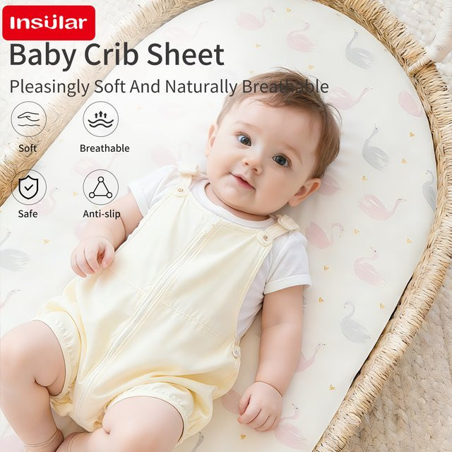 INSULAR Spannbettlaken-Set aus Polyester für Baby- und Kleinkinderbetten, Beige mit Tier-Motiv - Bild 1
