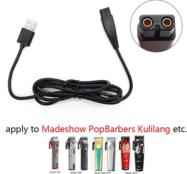 Madeshow PopBarber USB-Ladekabel für Haarschneider in Schwarz mit USB-A und USB-C Anschluss - Bild 1