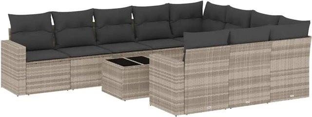 vidaXL 11-teilige Garten-Sofagarnitur aus Polyrattan in Hellgrau mit UV-beständigen Kissen - Bild 1