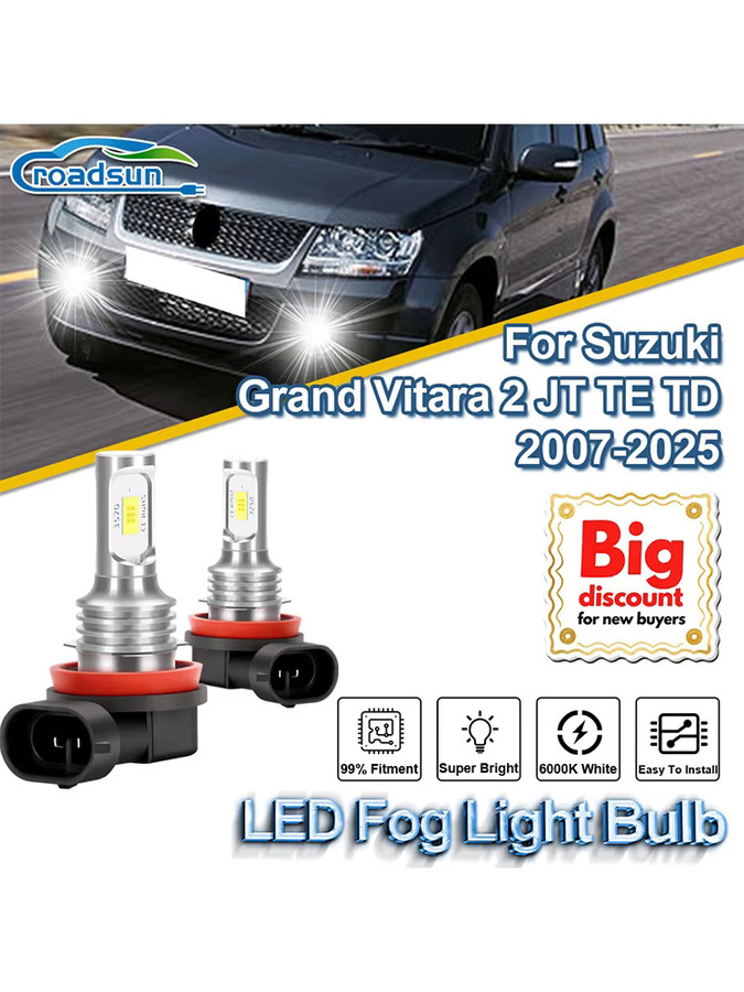 ROADSUN LED Nebelglühbirnen für Suzuki Grand Vitara 2 JT TE TD 2007-2025, superhelle Canbus Nebellampen in Silber - Bild 6
