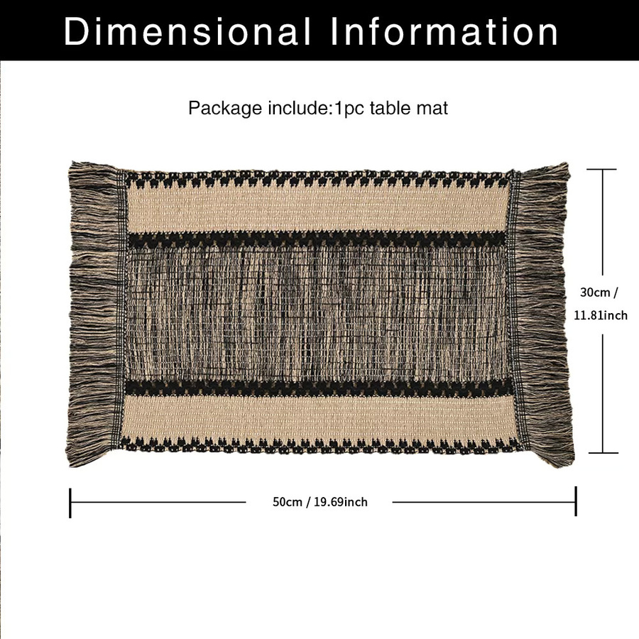BUYNOW Tischset aus Baumwolle und Leinen in Beige mit Quaste im Vintage-Design, rechteckig, B/T: 30 x 30 cm - Bild 2