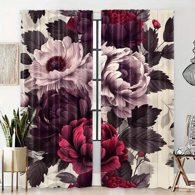 Yiran Furniture Vorhänge mit Blumenmuster in Mehrfarbig, 2er-Set, halbtransparent, Breite: 65 cm, Höhe: 60 cm - Bild 1