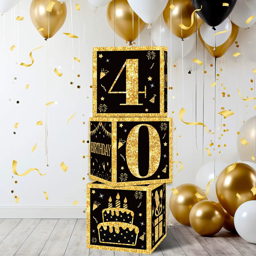 OURFETE Geburtstagsparty Dekoration Papierbox mit Zahlen in Schwarz-Gold für Kinder und Erwachsene - Bild 1