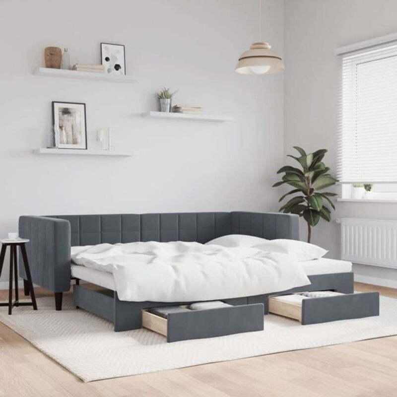 Vidaxl Funktionsbett aus Samt und Metall als ausziehbares Tagesbett mit Schubladen in Anthrazit, B/T/H: 90 x 190 cm - Bild 1