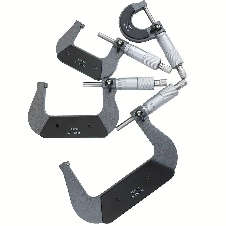 ETOPOO Außenmikrometer-Set Mechanische Messwerkzeuge in Silber mit verschiedenen Messbereichen von 0-25mm bis 75-100mm - Bild 2