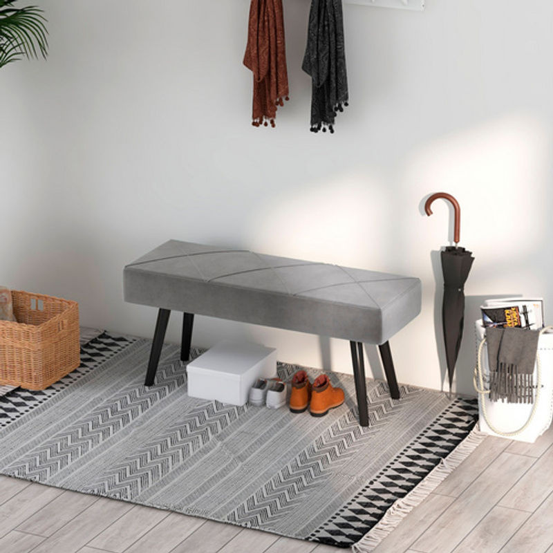 HOMCOM Polsterbank mit X-Muster in Samtoptik, Grau, B/T/H: 100 x 36 x 45 cm - Bild 4