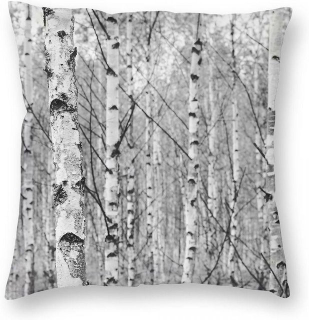 Birkenwald Kissenbezug mit Birkenwald-Muster in Schwarz und Weiß aus Polyester-Leinen-Samt, B/B/H: 18 x 18 x 18 cm - Bild 1