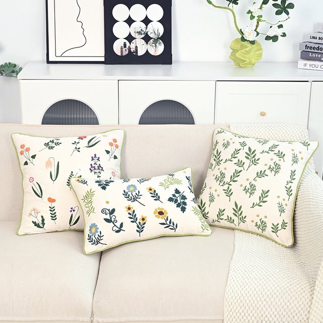 BUYNOW Kissenbezug mit Blumen-Stickerei im koreanischen Pastoral-Stil für Wohnzimmer und Schlafzimmer - Bild 1