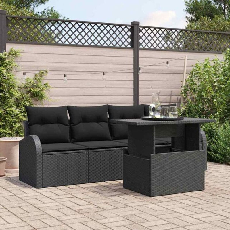 vidaXL Garten-Sofa-Set aus Polyrattan in Schwarz, 5-teilige Loungemöbel-Garnitur, B/T/H: 100 x 55 x 73 cm - Bild 1
