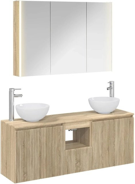 vidaXL Badezimmerschrank-Set 4-teilig in Sonoma-Eiche, modern mit LED-Beleuchtung und Spiegelschrank, B/T/H: 103,5 x 15,5 x 70 cm - Bild 1