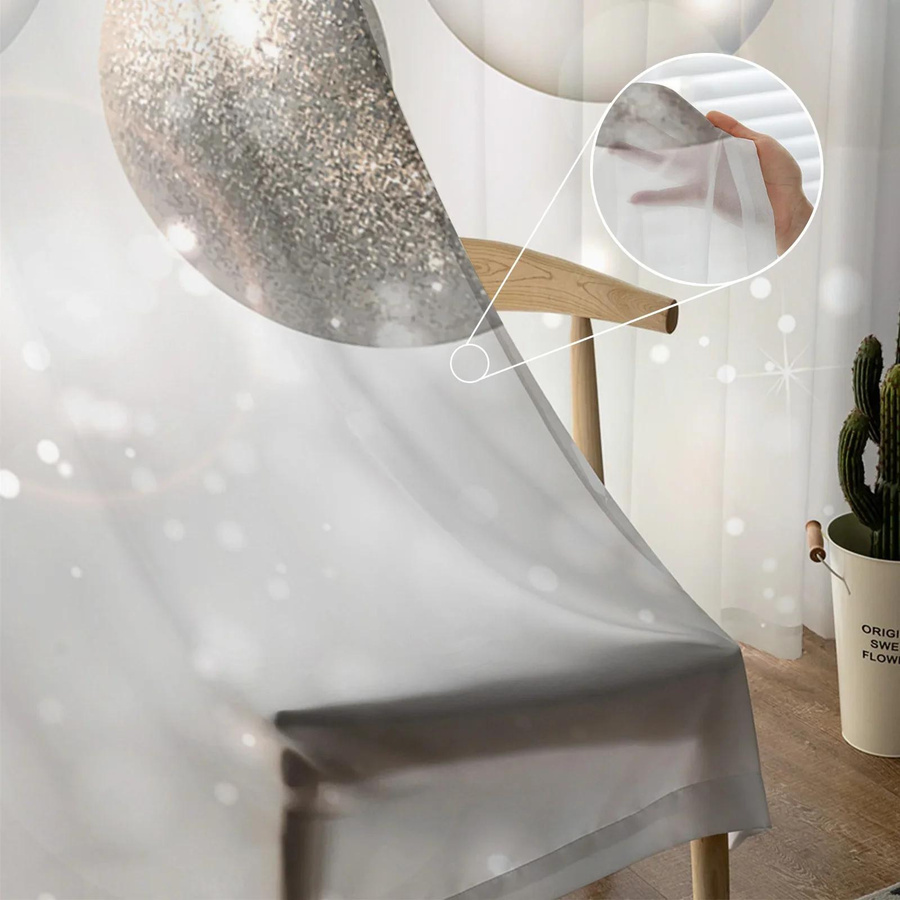 Transparente Tüll-Voile-Vorhänge mit Schneeflocken-Design von Household supplies MH, Farbe: Weiß, B: 135 cm, H: 115 cm - Bild 2