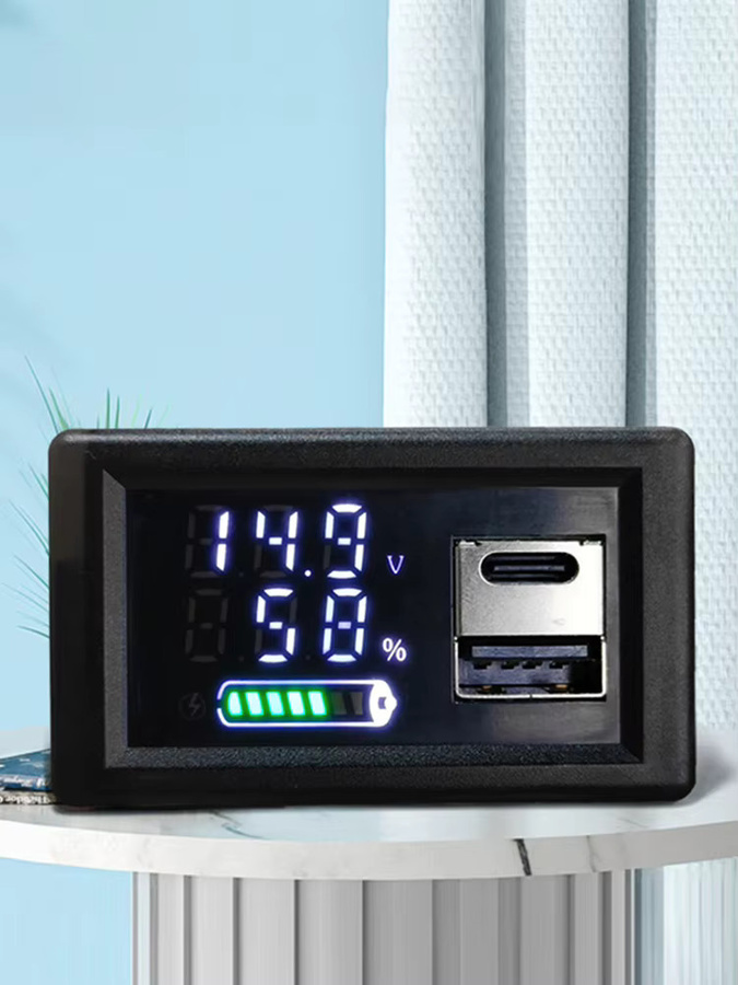 Voktta Dual USB Kapazitätstester mit Typ-C für Lithium-Batterien 9V 12V 24V mit LED-Spannungsanzeige in Schwarz - Bild 6