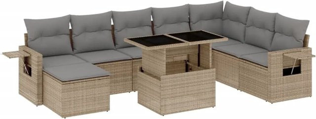 vidaXL 9-tlg Garten-Sofagarnitur in L-Form aus Polyrattan mit Kissen in Beige - Bild 1