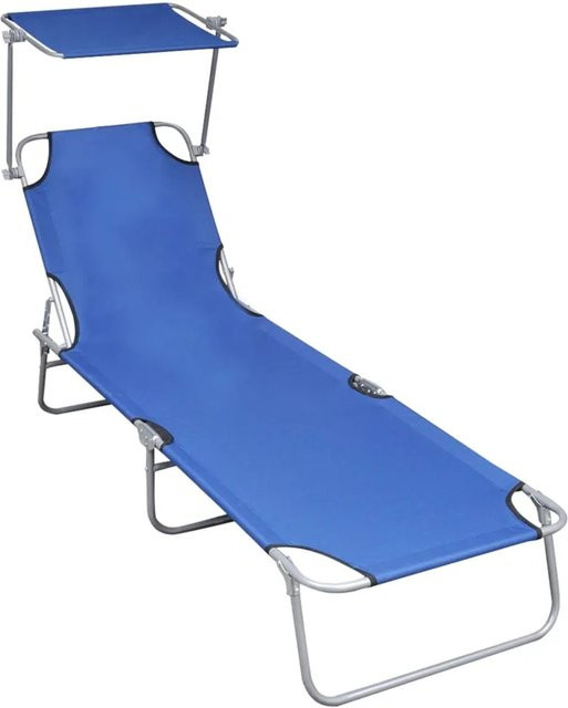 furnicato Klappliege aus pulverbeschichtetem Aluminium mit Sonnendach in Blau, B/T/H: 188 x 120 x 57 cm - Bild 1