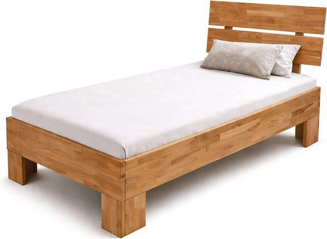Massives Holzbett Cinall aus Wildeiche in Braun, B/T/H: 90 x 200 cm - Bild 1