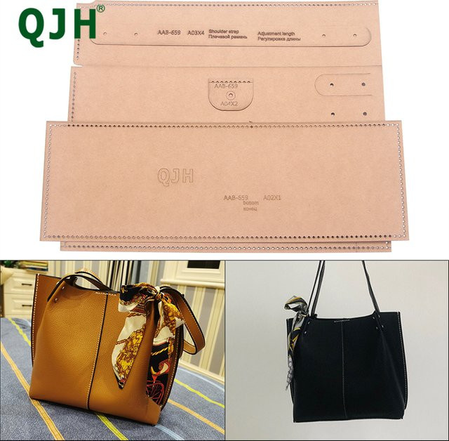QJH DIY-Kraftpapier-Vorlagen für handgefertigte Leder-Umhängetaschen mit Designmuster und Lochlöchern in Braun - Bild 1