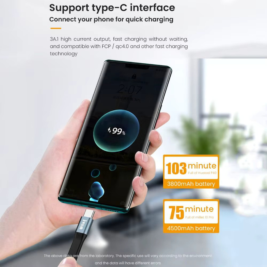 LONGPEAN Ultrakurzes Schlüsselbund-USB-Datenkabel für Smartphone und Tablet mit USB-C und USB-A, Schnellladefunktion 2.1A, Blau und Schwarz - Bild 5