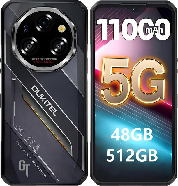 OUKITEL WP62 5G Smartphone mit 512 GB Speicher, 48 GB RAM, 11000mAh Akku, 6.58 Zoll Display und 108MP Kamera in Schwarz mit Android 15 - Bild 1
