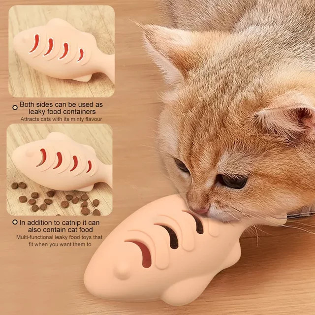 EelJoy Silikon-Fisch-Katzenspielzeug mit Katzenminze in Beige, langlebig und zahnreinigend - Bild 1
