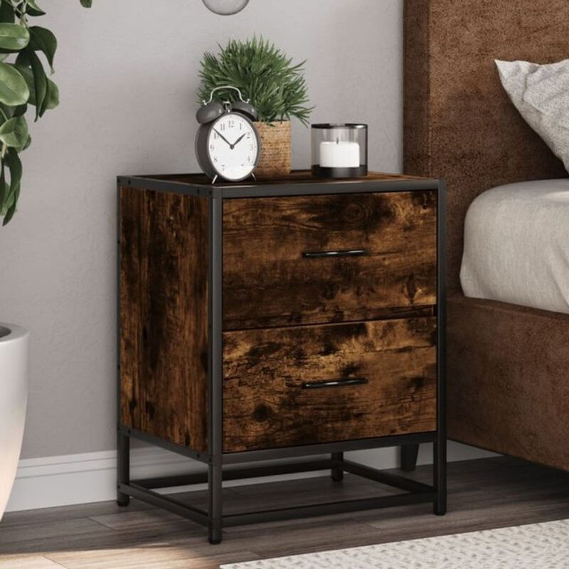 Vidaxl Nachttisch in Räuchereiche und Braun aus Holzwerkstoff und Stahl im Industrial Design, B/T/H: 40 x 31 x 50 cm - Bild 1