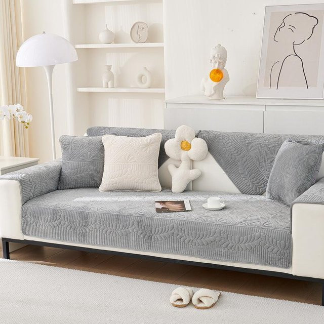 Rutschfester Samt Sofabezug in Grau für moderne Heimdeko, Breite: 70 cm, Breite: 70 cm - Bild 1