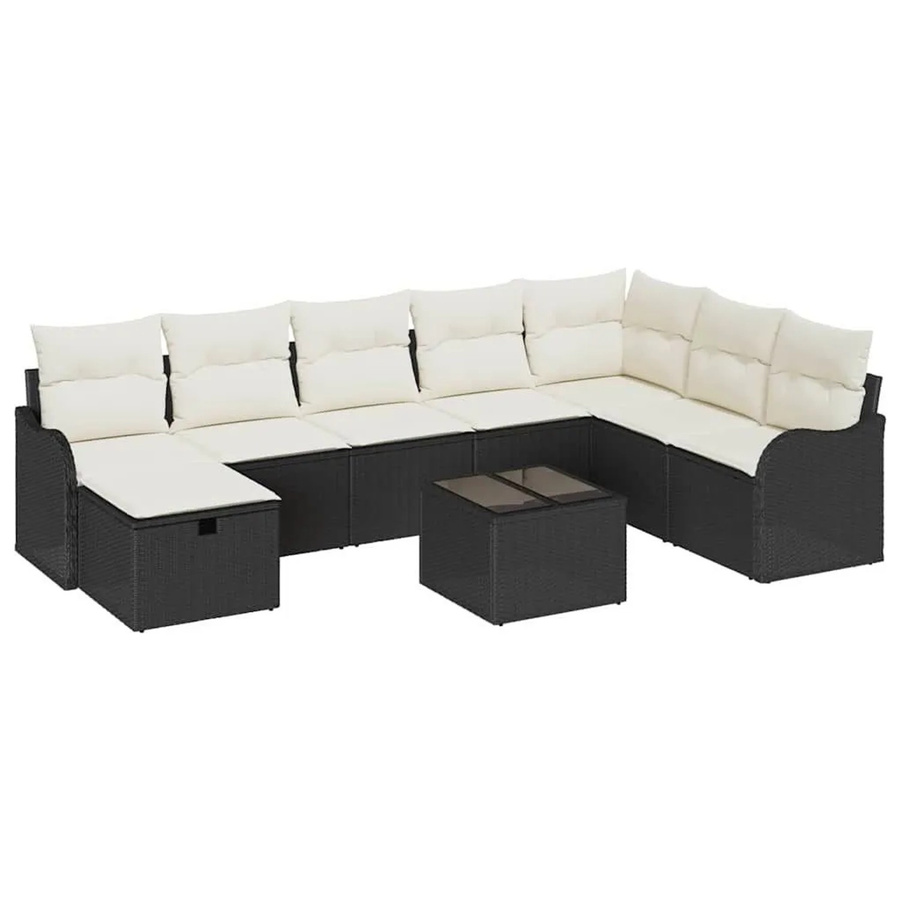 vidaXL 9-teiliges Garten-Sofa-Set aus Poly-Rattan in Schwarz und Beige mit Kissen und Couchtisch - Bild 2