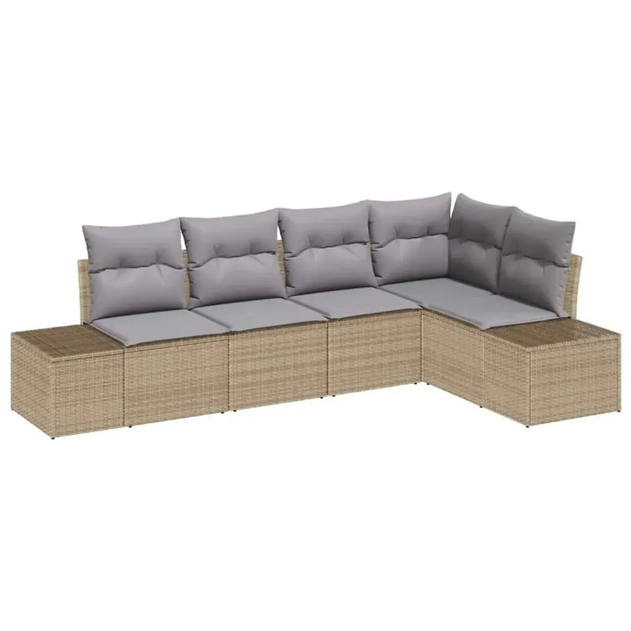 vidaXL Garten-Sofa-Set 5-teilig in Beige, modernes L-Shape Polyrattan-Set mit Polstern und Kissen für Terrasse und Garten - Bild 2
