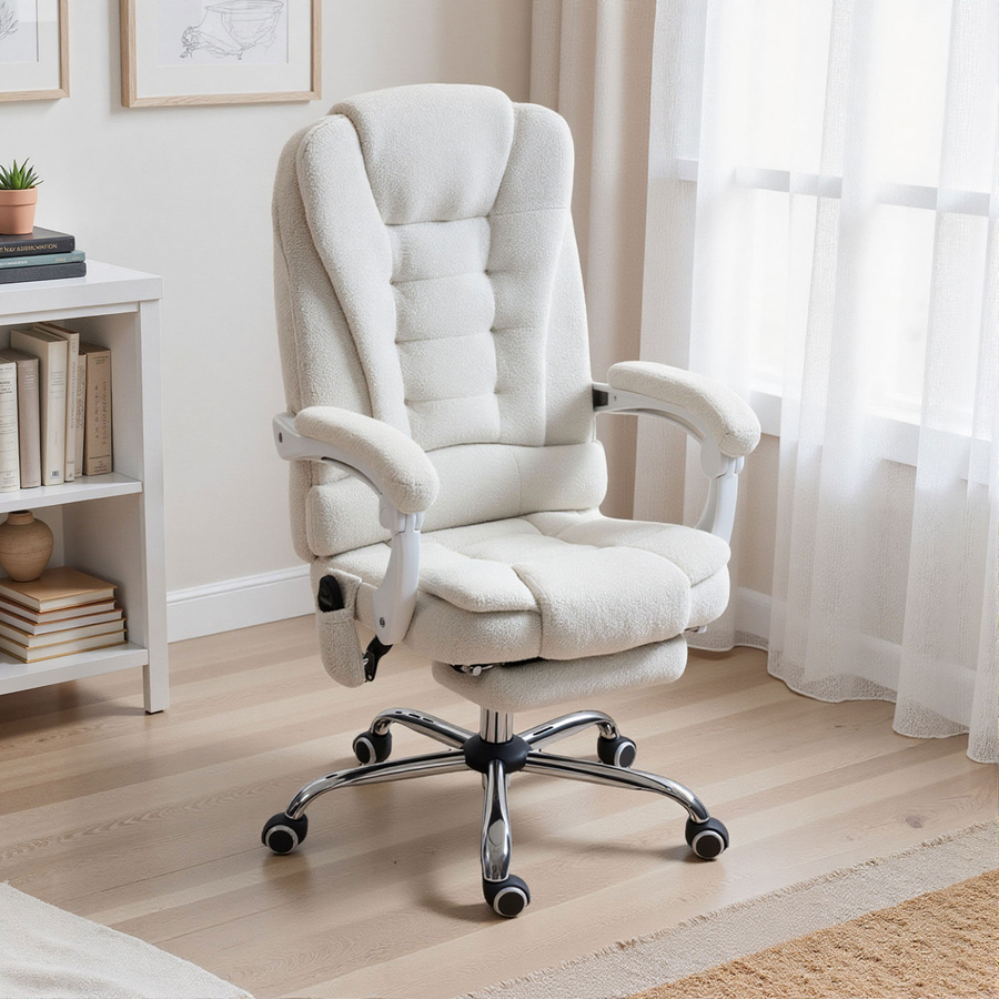 Vinsetto Ergonomischer Massage- und beheizbarer Bürostuhl mit Höhenverstellung und 360 Grad Drehung, Weiß, Leinenstoff, Aosom - Bild 2