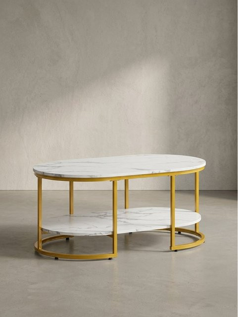 KADIMA DESIGN Couchtisch in Marmor-Optik, rechteckig, Weiß und Gold, B/T/H: 100 x 60 x 45 cm - Bild 1