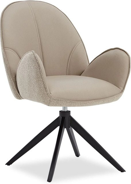 Homestyle4u Polsterstuhl Beige mit Bouclé und Kunstleder, drehbar mit Armlehnen - Bild 1