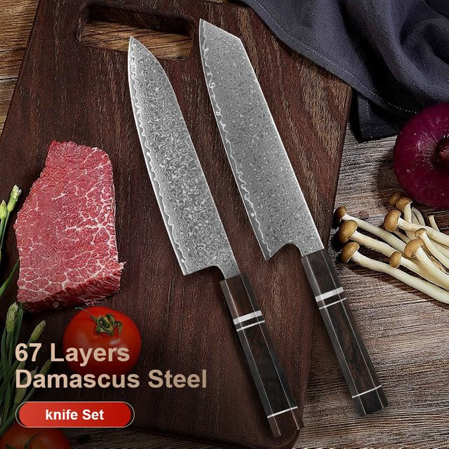 Baovim Küchenmesser-Set aus japanischem Damaststahl mit Kiritsuke-Messer und Ebenholzgriff in Schwarz - Bild 1