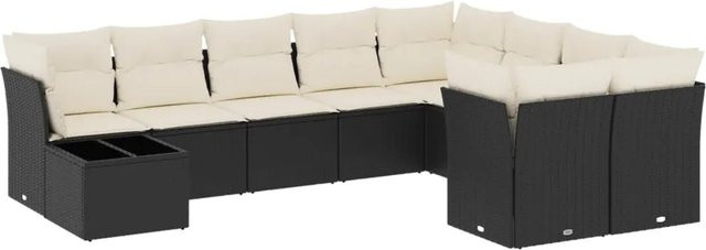 vidaXL 10-tlg. Garten-Sofagarnitur aus Poly-Rattan in Schwarz mit Ecksofa, Mittelsofa, Gartentisch und Kissen inklusive Stauraum - Bild 1