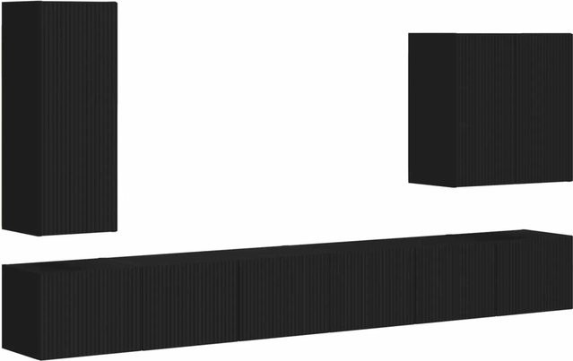 vidaXL TV-Wandregal-Set Schwarz, 6 Stück Wandmontage, verstellbare Regale - Bild 1