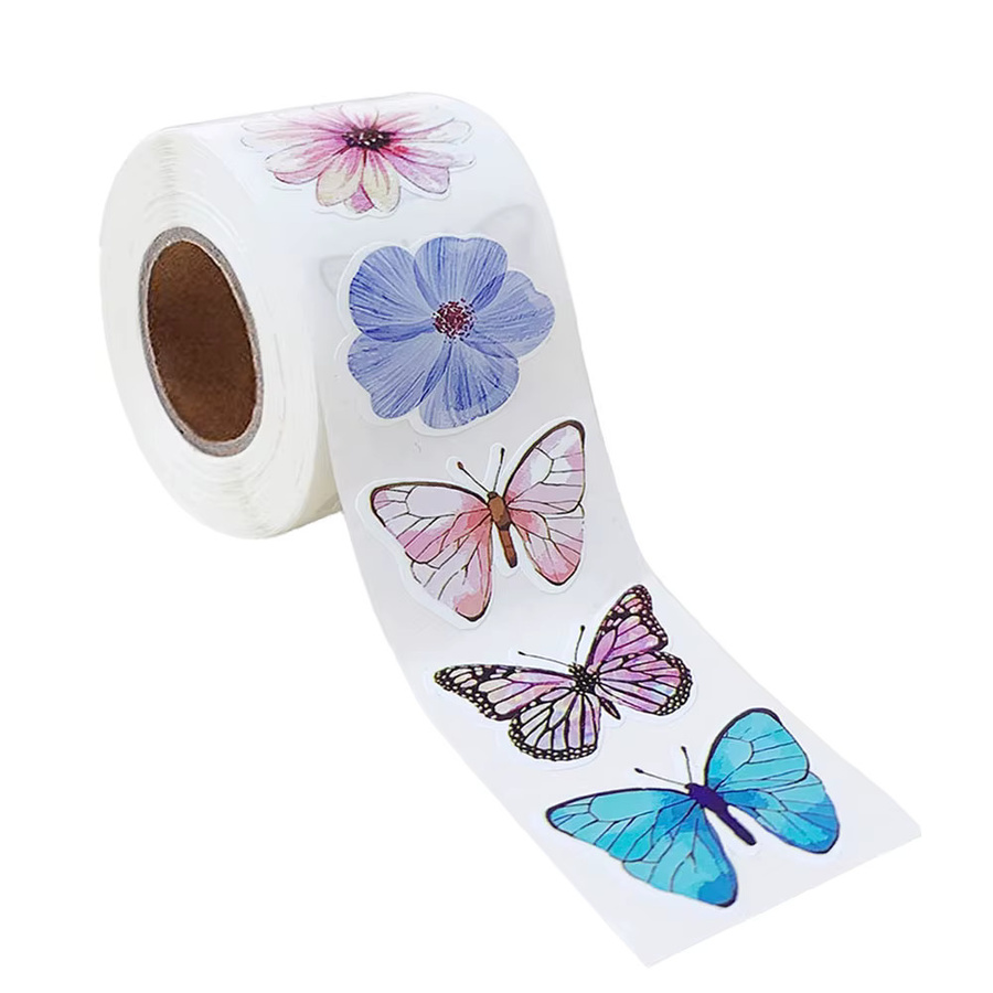 500 Stück Schmetterlings- und Blumen-Aufkleber in Multicolour, DIY-Dekorationsaufkleber aus Papier mit einem Durchmesser von 2,5 cm zur Verzierung von Geschenken, Notizbüchern und Telefonen - Bild 2