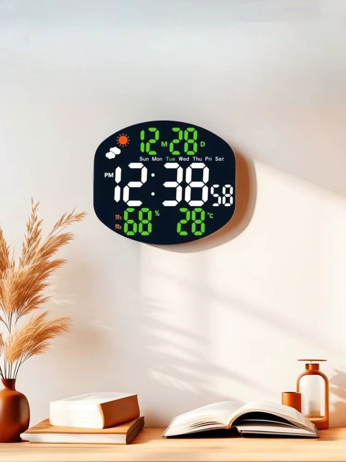 NieNie Digitale Wetterstation als Wanduhr und Tischuhr mit LED-Anzeige in Rot, inklusive Temperatur, Luftfeuchtigkeit, Datum, Nachtmodus, 2 Alarmen und 12/24H-Anzeige, USB-Betrieb - Bild 6