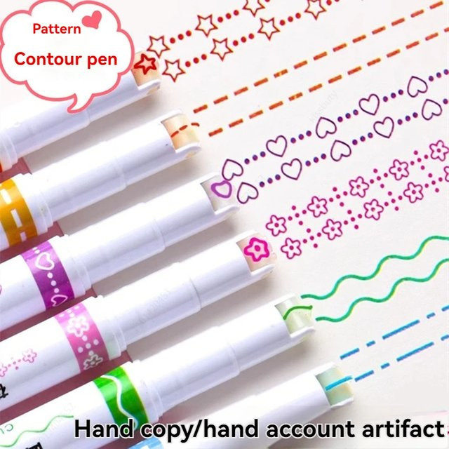 6er-Set Textmarker mit Linienform und Farbroller-Spitze in Multicolour für Schule und Journal - Bild 1