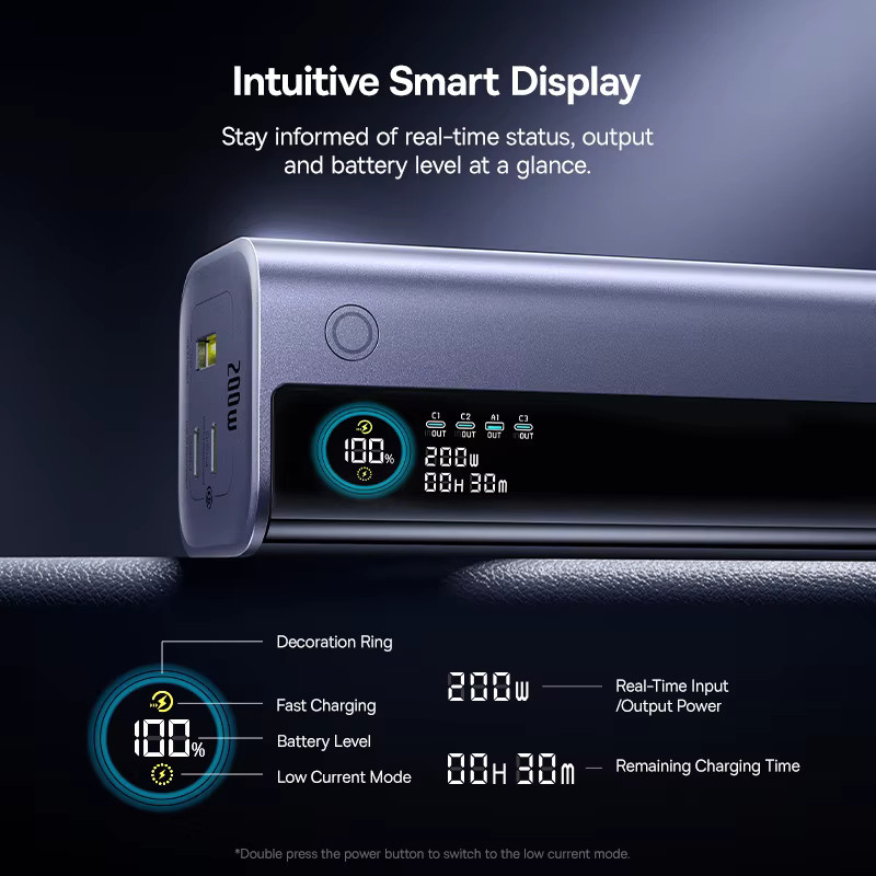 Baseus Powerbank 25000mAh mit 200W Schnellladefunktion und zwei einziehbaren USB-C-Kabeln in Grau - Bild 4