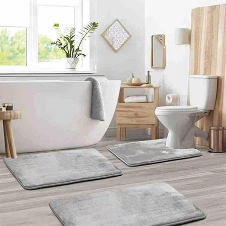 Yiran Health & Beauty Badezimmer-Bodenmatte Set aus Korallenvlies in Grau, dreiteiliges Set, saugfähig und rutschfest, Breite: 50 cm, Länge: 80 cm