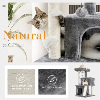Pawz Road Kratzbaum für Katzen in Grau mit 3 Etagen, Hängematte und Höhle aus Sisal und MDF - Bild 2