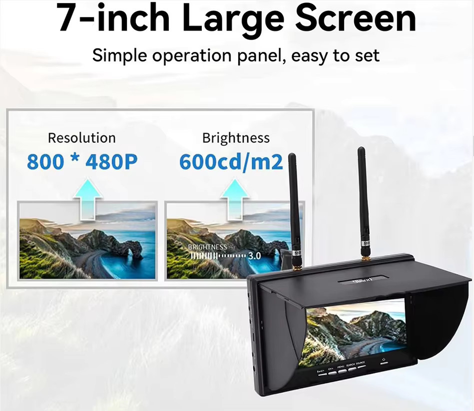 9IMOD LCD5802D FPV-Monitor mit 7 Zoll LCD-Bildschirm, DVR, 5,8G 40CH und Dual-Diversity-Empfänger in Schwarz - Bild 2