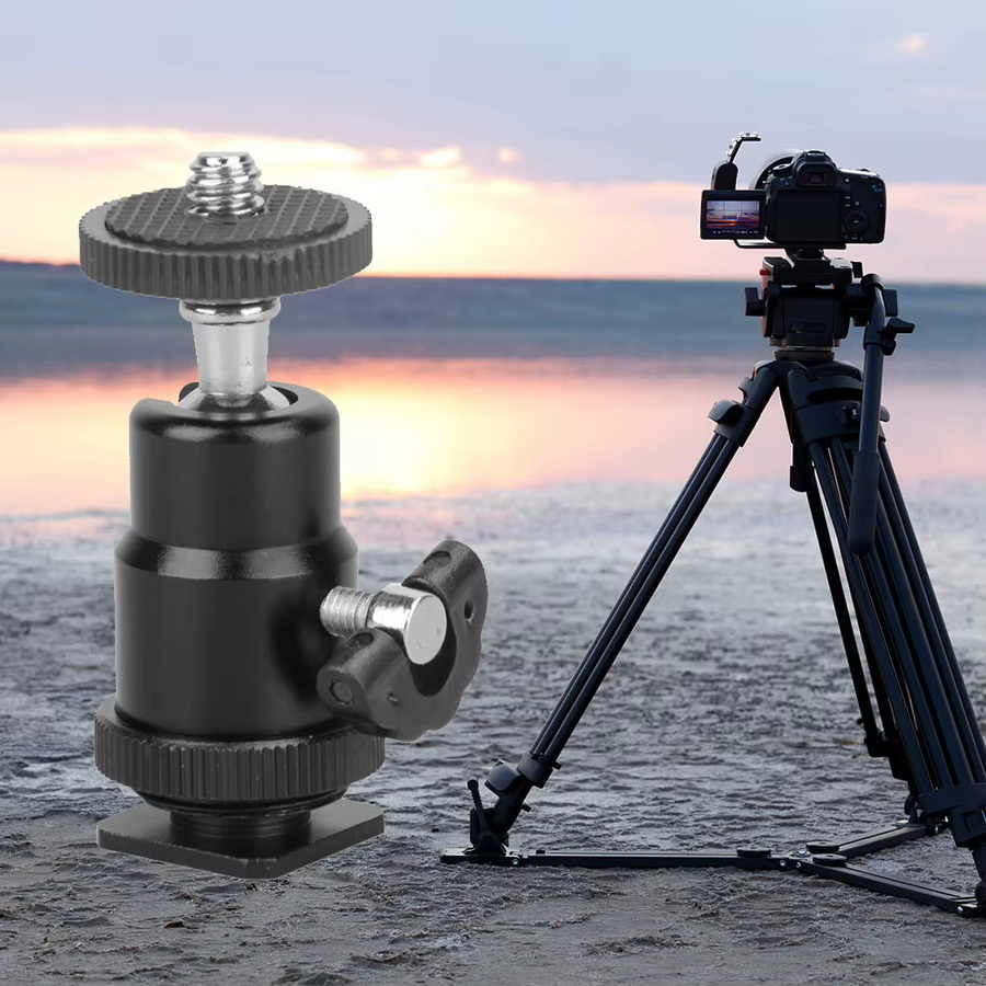 Aluminium-Stativ-Kugelkopf mit 1/4 Zoll Blitzschuhadapter und 360 Grad Verriegelung in Schwarz für GoPro - Bild 2