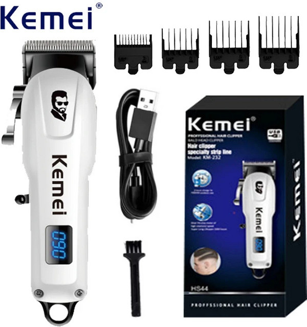 Kemei KM-232 Elektrischer Haarschneider für Männer mit LED-Display in Weiß - Bild 1