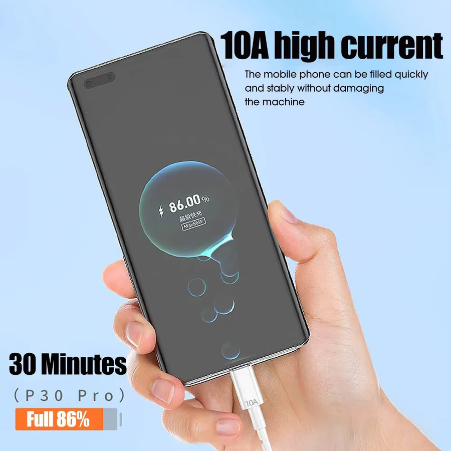 NNBILI USB-C Typ C Super Schnelles Ladekabel und Datenkabel 10A 100W in Weiß für Huawei und andere kompatible Geräte - Bild 3