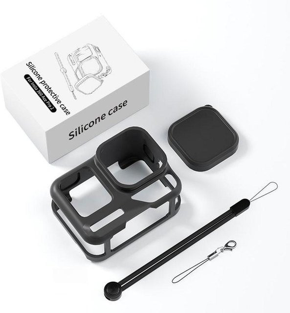 Insta360 Ace Pro Silikonhülle in Schwarz mit Objektivabdeckung, Lanyard und Anti-Verlust-Kabel - Bild 1