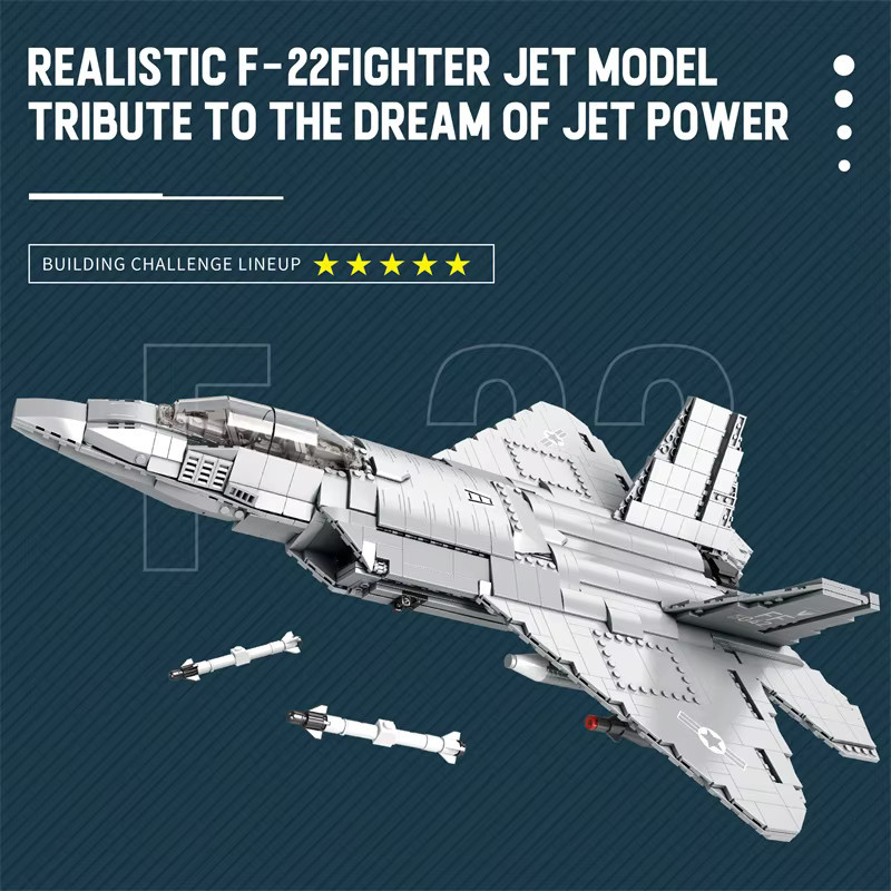 AMAZINGBLOKS F-22 Stealth Kämpfer Bausteine Set, Graues Air Force Kampfflugzeug Modell aus 1729 Teilen, DIY Spielzeug für Kinder und Desktop Dekoration - Bild 3