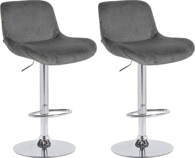CLP 2er Set Barhocker Solon in Chrom und Grau, höhenverstellbare und drehbare Barstühle mit Samt- oder Stoffbezug und Rückenlehne - Bild 1