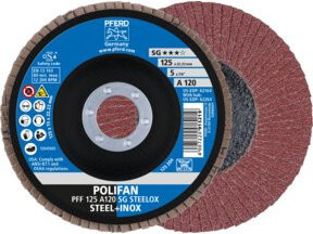PFERD TOOLS POLIFAN Fächerscheibe PFF A120 Leistungslinie SG STEELOX für Stahl und Edelstahl, Durchmesser: 125 mm, Bohrung: 22,23 mm - Bild 1