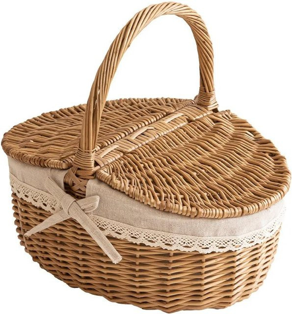 Picknickkorb aus geflochtener Weide und Bambus mit Deckel in Braun von YDM Beauty Life - Bild 1